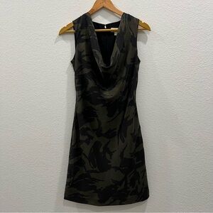 Michael Kors 100% Silk Muted Olive Green Holiday Party  Dress Size 0 Draped Neck